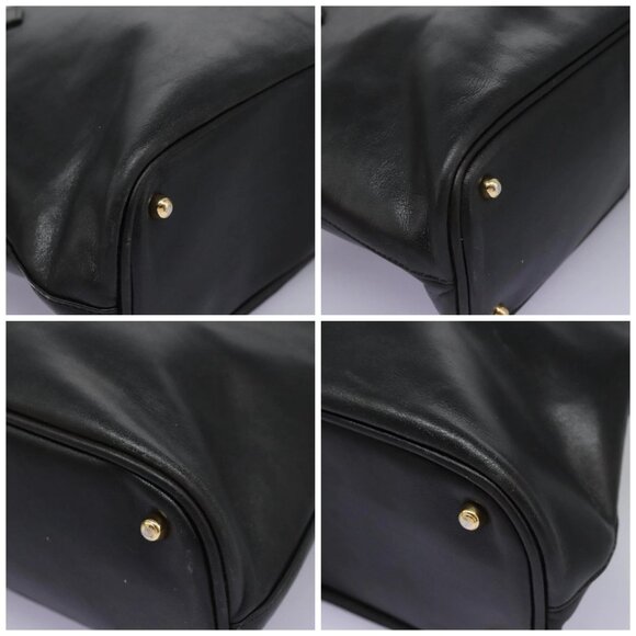 GUCCI Bamboo Hand Bag Leather 2way Black Gold - Picture 16 of 16